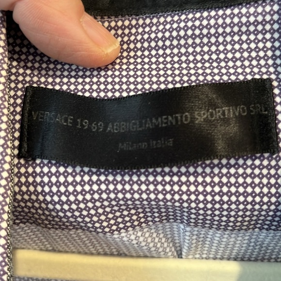 VGUC Versace fine purple and white patterned shirt with grey contrast trim - Picture 3 of 8